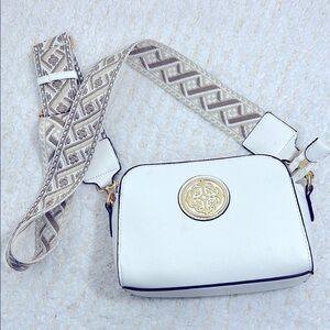 White Crossbody Bag with Gold Accent